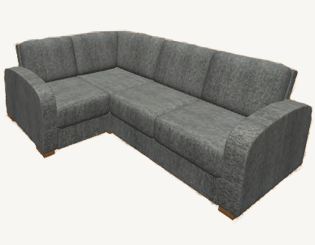 A sofa with curved arms