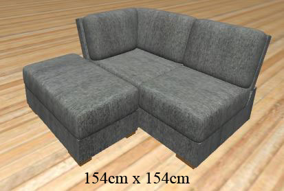 A small chaise corner sofa that measures just 154cm in each direction