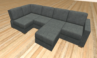 Corner sofa with extended seat in the middle