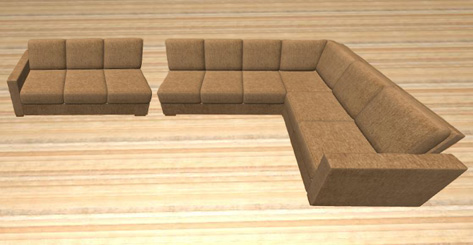 Straight sofa sitting next to a corner sofa