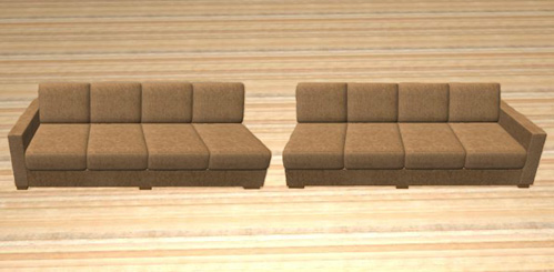 Two sofas sitting side by side